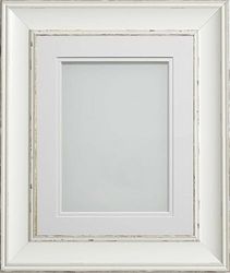 Frame Company Brooke Antique White Photo Frame, Double White Mount, 12x12 for 10x10 inch, fitted with perspex