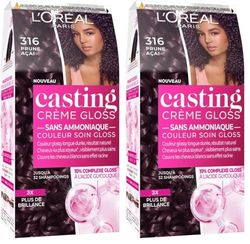L’ORÉAL PARIS - Coloration Cheveux Semi-Permanente Ton sur Ton - Couleur Soin Gloss - Sans Ammoniaque - Casting Crème Gloss - Nuance : Prune Açai (316) (Lot de 2)