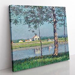 The River Seine by Gustave Caillebotte Classic Painting Canvas Wall Art Print Ready to Hang, Framed Picture for Living Room Bedroom Home Office Décor, 35x35 cm (14x14 Inch)
