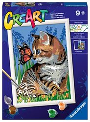 Ravensburger - CreArt Serie D, Gatito y Mariposa, Pintura por Numeros, Kit de Pintura para Niños, Juego Educativo para Niños de 9+ Años, 26x20 cm