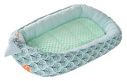 Medi Partners Babynest Knuffelnest 100% Katoen Nest Reis Bed voor baby's 100x60x15cm Uitneembaar inzetstuk (Bos met munt Minky)