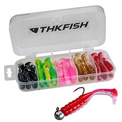 THKFISH 30 señuelos de Pesca de plástico Suave Bicolor de 5 cm para Crappie, róbalo, Trucha