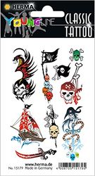 HERMA 15179 Temporary Tattoos Skull, Pack of 9, Adhesive Tattoos for Sticking, Fake Tattoos Stickers with Pirate Ship Motif, Children's Tattoos Sticker for Carnival Children Adults