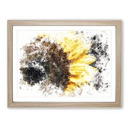 Yellow Sunflower Rising Watercolour Modern Framed Wall Art Print, Ready to Hang Picture for Living Room Bedroom Home Office Décor, Oak A3 (46 x 34 cm)