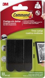 Command Tiras adesivas para pendurar quadros, preto - 4 pares de tiras adesivas médias - para molduras, espelhos e outros ornamentos - pendurar sem furos e sem perfuração, suporta até 5,4 kg