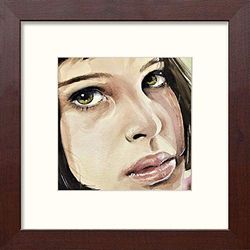 Lumartos, Sad Girl Contemporary Home Decor Wall Art Watercolour Print, Mahogany Frame, 12 x 12 Inches