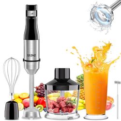 Yashe 5 in 1 Handheld Immersion Blender - Stainless Steel Stick Blender With Continuously Variable Speed, Chopper, Whisk and Milk Frother for Meat, Mashed Potatoes and Baby Food