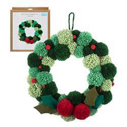 Trimits Groene pompon krans kit, maak je eigen kerstversiering, voordeur slinger, herfst krans 31 cm (12,2 in)