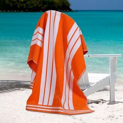 Qualité supérieure Collection Luxe Jacquard Serviette de Plage, Coton peigné, surdimensionné, Orange Cabana Stripe, 43 x 5 x 30 cm