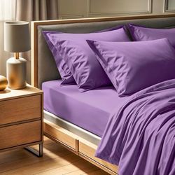 Premium Ranforce King Fitted Sheet (160 x 200 + 30 cm), Lilac, 100% Cotton, 155 Thread Count | Machine Washable at 30°C | Soft & Durable for Ultimate Comfort