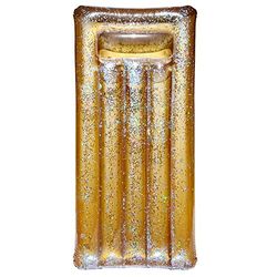 Jet Lag DI9015 Opblaasbaar luchtbed goud transparant met gouden glitter PVC H22 x 82 x 181 cm