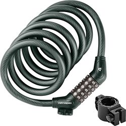 Retrospec Grizzly Plus Kombinacja zamka szyfrowego do roweru linowego, wytrzymała, antykradzieżowa, 6-metrowy, zwijany, odporny na przecięcia kabel z 5-cyfrowym niestandardowym połączeniem i uchwytem