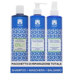Valquer Profesional Total Repair Hair Pack, Shampoo Zero% 400 ml + Maschera Effetto Ghiaccio 300 ml + Balsamo Bifasico 300 ml, Capelli Danneggiati
