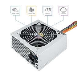 Fuente de alimentación 500W, certificación 80 Plus, compatibilidad ATX, protección contra sobrecarga, Ideal para Sistemas de computación.