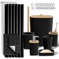 Clara Clark Set di accessori da bagno - Set da bagno da 22 pezzi, set da bagno con tenda da doccia e tappeti, set di tende da doccia nere con cestino per il bagno