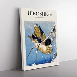 Mallard Duck By Utagawa Hiroshige Exhibition Museum Asian Japanese Canvas Wall Art Print Ready to Hang, Framed Picture for Living Room Bedroom Home Office Décor, 50x35 cm (20x14 Inch)