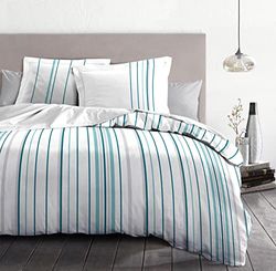 Home Linge Passion | Funda nórdica – 3 Piezas | 100% algodón – 57 Hilos | 2 Personas – 240 x 260 cm | Bellamy Blanco Azul,