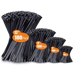 Anoson - Fascette di chiusura (4 pollici + 6 pollici + 8 pollici + 12 pollici), confezione da 400, flange nere, flange in filo resistente ai raggi UV