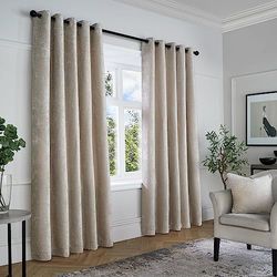 Curtina - Textured Chenille - Textured Pair of Eyelet Curtains - 90" Width x 90" Drop (229 x 229cm) in Natural