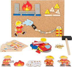Small Foot pequeño pie 10581 Hammer Juego Bombero de Madera, Piso de Corcho con Motivos de la Brigada de Bomberos para martillar, a Partir de 6 años
