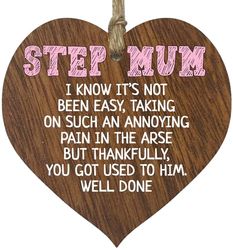 Step Mum Gifts from Daughter Son - Well Done - Best Step Mum Gifts, Presents for Step Mum, Hanging Wooden Heart Sign Plaque, Birthday Gifts for Mum Gift, Mothers Day - Dark Wood Hearts Sign