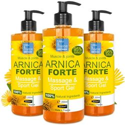 Arnica Gel FORTE & Concentrato 90% di Estratto di Arnica BIO da Agricoltura Biologica. Gel Massaggi Muscolari e Articolari. Idratante per la Pelle - Formato ECONOMICO - 3 x 200 ml