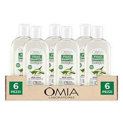 Omia, Fisio Shampoo Idratante e Equilibrante per Capelli Secchi e Cuoio Capelluto Delicato, Ecobio Aloe Vera - Dermatologicamente Testato, Senza SLES e PEG - Confezioni da 6 Pezzi da 250 ml