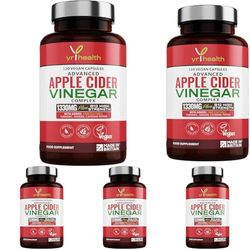 Apple Cider Vinegar Capsules Max Strength with Cayenne Pepper, Bio-Cultures, Turmeric, Ginger, Vitamin B12, 1330mg, 120 Vegan Keto ACV from Apples with Mother, UK Made by YrHealth (Pack of 5)