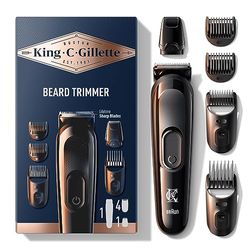 King C. Gillette REGOLABARBA UOMO, Senza Fili, Lame RASOIO Lunga Durata RASOIO ELETTRICO BARBA Con Testina Lavabile, 4 Pettini Regolatori, Idea Regalo Uomo