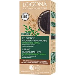 LOGONA Naturkosmetik närande vegetabilisk hårfärg, veganskt hårfärgspulver med ekologisk henna för intensiv färg och glans, växthårfärg i svartbrun (brun), 1 x 100 g