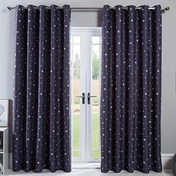 Dreamscene Cortinas Opacas con diseño de Estrellas para Dormitorio de niños, Cuarto de bebé, par de Paneles térmicos con Ojales, Color Gris carbón, 46 x 72 Pulgadas
