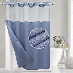 VIUOON Set di tende da doccia senza gancio con fodera in tessuto a nido d'ape, tenda da doccia di grado alberghiero di grado alberghiero, con finestra superiore, impermeabile e lavabile, 70 x 183 cm