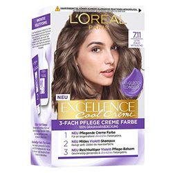 L'Oréal Paris Permanent Hair Colour with Ultra Cool Colour 100% Grey Coverage Set with Colouration, Shampoo and Conditioner, Excellence Cool Creme 7.11 Ultra Ash Blonde (Blond)