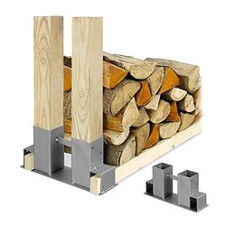 Relaxdays houtopslag diy, set van 2, voor brandhout, haardhout & houtblokken, brandhoutrek doe-het-zelf, metaal, zilver