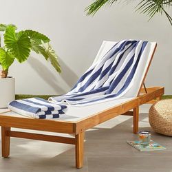Amazon Basics Lot de 2 serviette de plage /piscine 100 % coton éponge à rayures, douces et absorbantes, 76 x 152 cm, bleu marine