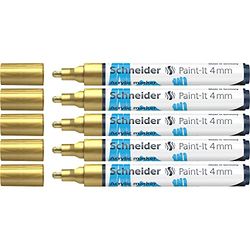 Schneider Paint-It 120253 Lot de 5 stylos acryliques avec pointe ogive de 4 mm pour bois, toile, pierre, etc Doré
