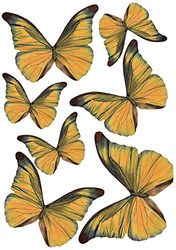 PLAGE Charming Butterfly Stickers 3D-dekoration-guld gräns [7 fjärilar mellan 8 x 6,5 cm och 14 x 11 cm], plast, gul, 14 x 0,1 x 11 cm, 7 enheter