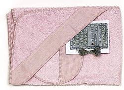 Ti TIN babybadhanddoek + capuchon + slabbetje met kruissteek, roze