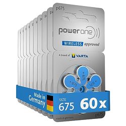 VARTA Power One hörapparatbatterier typ 675 blå, batterier 60 stycken förvaringsförpackning, trådlöst godkänd, storlek p675 för hörapparater och hörapparater, hög lyssningsnivå, kvicksilverfri, tillverkad i
