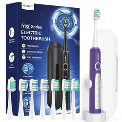 Brosse À Dent Électrique Soniques pour Femme - Brosse A Dent Sonique Adultes avec 8 Têtes de Brosse et Étui de Voyage, 5 Modes, Étanche IPX7, Brosse A Dent Electrique de Voyage Rechargeable, Violet