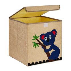 Relaxdays opbergmand kinderkamer, koala, stof, kinderen, opvouwbaar, HBD: 33 x 33 x 33 cm, speelgoedmand, beige/blauw