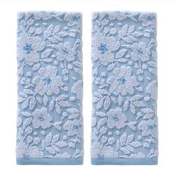 SKL Home Floral Jacquard Hand Towel Set, Sky Blue, 2 Count