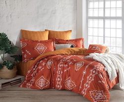 Nuit Des Rêves Ranforce Single XXL Quilt Cover Set 100% algodón, edredón de 155 x 220 cm y Funda de Almohada de 80 x 80 cm, Naranja y Blanco, Lavable a máquina, diseño Elegante