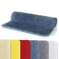 Spirella - Tapis de Salle de Bain Microfibre FINO, Antidérapant, Séchage Rapide, Poils Longs 25 mm, Lavable en Machine + Sèche-Linge - 60 x 90 cm - Bleu