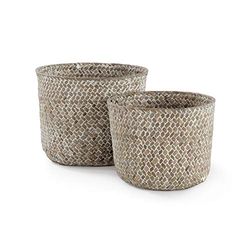 Compactor Lot de 2 Paniers de Rangement en Jonc de Mer Naturel Tressé à la Main, Beige, RAN6534
