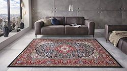 Nouristan Skazar Isfahan Tapis Oriental à Poils Courts, Bleu Marine, 160 x 230 cm