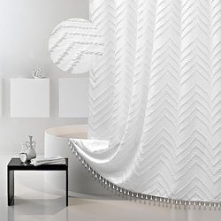 Siiluminisoy Boho Shower Curtain White Tassel Woven Fabric Shower Curtain Modern Farmhouse Textured Tufted Chevron Striped Minimalist Bathroom Hotel 72 x 72 White
