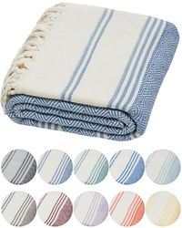 DEMMEX Gecertificeerd biologisch Turks katoenen strandlaken, bad hamam pestemal handdoek, oversized sneldrogend zandvrij, lichte compacte reishanddoek voor volwassenen, diamantweefsel, XL 180x90cm,