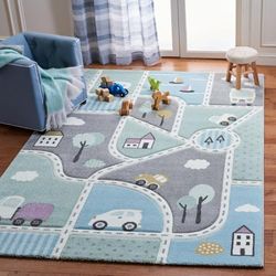 Safavieh Alfombra contemporánea para salón, Comedor, Dormitorio, colección Infantil carrusel, Pelo Corto, Multicolor, 122 x 183 cm