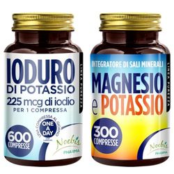 Set di Integratori Metabolismo + Sali Minerali - 225 mcg di Iodio per 1 Compressa Alto Dosaggio + Magnesio e Potassio Citrato 300 Compresse- contro Stanchezza e Fatica Fisica